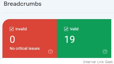 Google search console shows status of breadcrumbs list